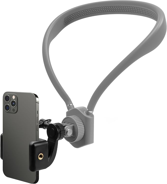 Neck Mount for Phones, Hands Free POV/Vlog Filming, Neck Cell Phone Holder for Recording Cooking Riding Outdoor, Content Creator Essentials Compatible with iPhone Android Smartphones (Gray)