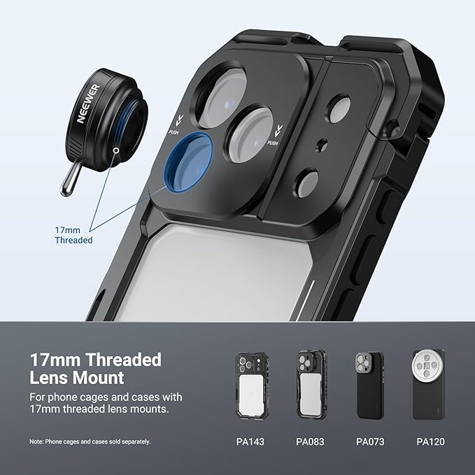 NEEWER 24mm Kaleidoscope Filter with Phone Clip, K9 Crystal Glass Prism Effect Filter for 17mm Threaded Lens Backplate, Phone Cage, Case Compatible with iPhone Android Samsung, FL-102