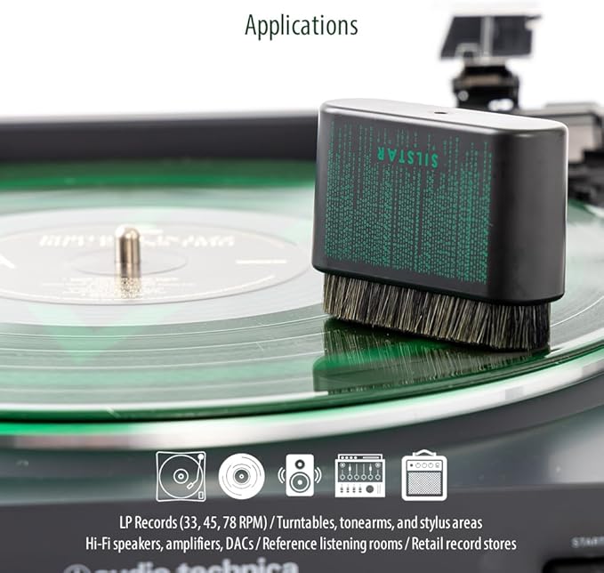 PureGroove Clean ESD Record Brush Pro – Premium Triple-Layer Anti-Static Vinyl Cleaning Brush with Conductive Copper Fibers & Ultra-Soft Bristles for Deep Groove Dust Removal Audiophile-Grade LP Care