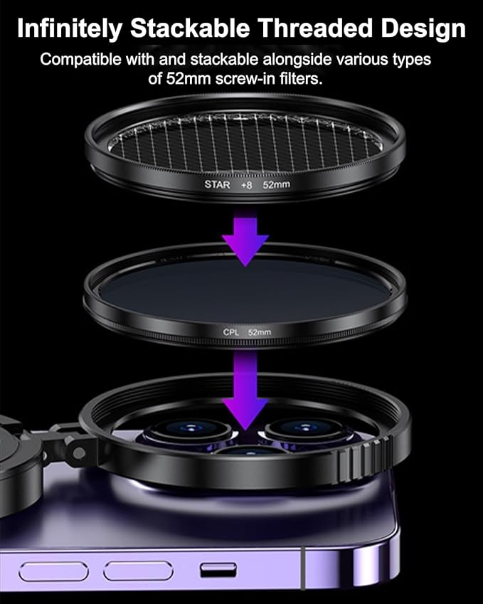 Anti-Glare Foldable Magnetic Phone Filter, Professional 52mm Retractable Polarizing Mobile Camera Lens, Universal Quick Mount Smartphone CPL Filters Compatible with MagSafe iPhone/Pro Max 12-17