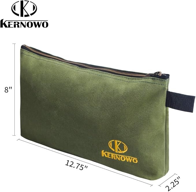 OTEVORP Premium Canvas Tool Pouch Zipper Bag,Small Tool Bag,Multipurpose Storage Pouch(4Pack 12.75x8x2.25 inch 20oz Water Resistant Heavy Duty Army Green Flat Bottom Tool Bag with Brass Zipper)