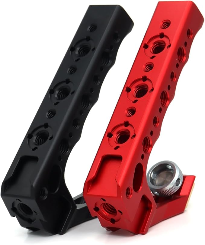 SZJELEN Universal Top Handle with 3/8" Screw Locating Pins for DSLR Camera Cage, with 3 Cold Shoe Adapters to Mount DSLR Camera with Microphone/LED Light/Monitor (Red with 3/8" Screw)