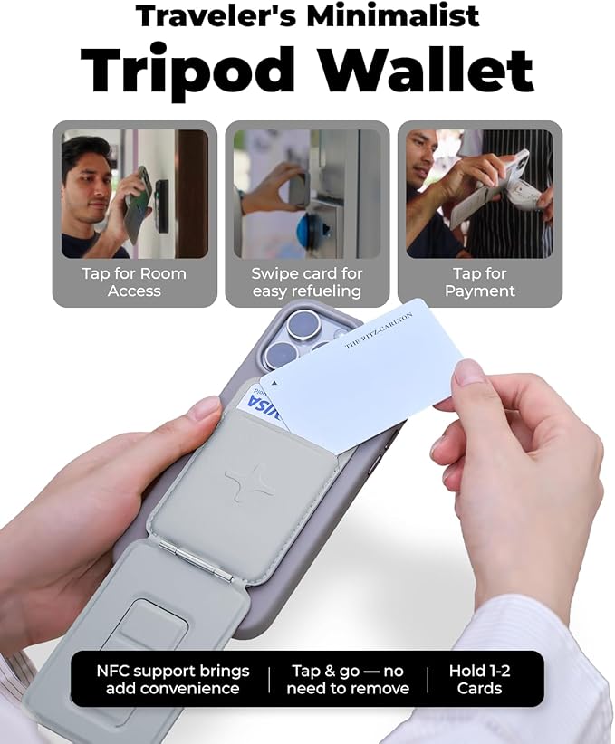 MOFT Phone Tripod Wallet x Tombogo for iPhone, Mulit-Angles, Lightweight & Portable Phone Stand, MOVAS Vegan Leather Phone Wallet, Strong Magnets, NFC Card Holder, Jet Black (with Card Slot)
