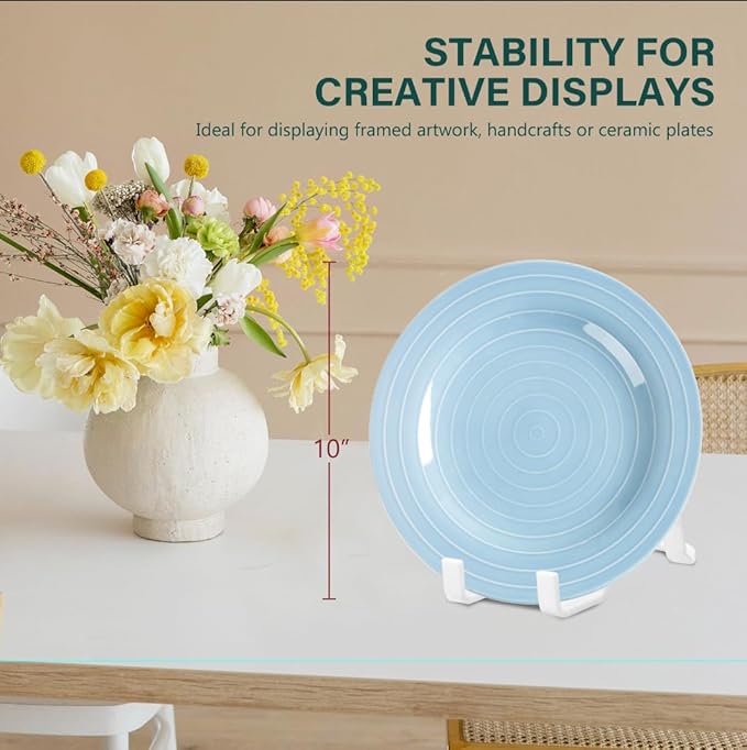 Artliving Plate Stands for Display - Plastic Easel Stand Plate Holder Display Stand Picture Frame Stand for Pictures | Photo|Decorative Plate |Dish | Tabletop Art - 6 inch-White