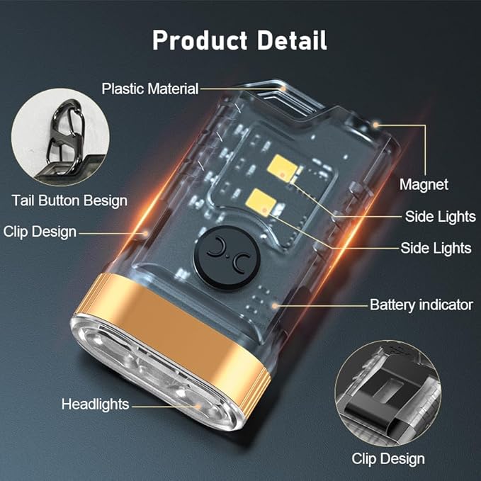 LED Small Powerful EDC Flashlight with Warm White Red Light,Bright 1500LM USB C Rechargeable 9 Modes Mini Pocket Keychain Flash Light with Clip,IP5 Waterproof,365nm UV Black Light,Tail Magnet 6PC