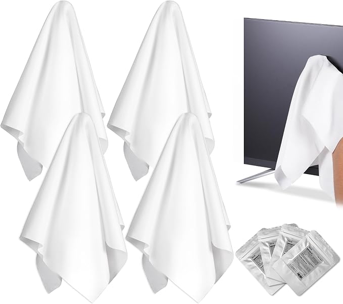 Selens 4Pcs Extra Large Microfiber Cleaning Cloths 16x16inch White Microfiber Screen Cleaning Cloth for TV, Car Navigator, VR,Computers,Electronics,Eyeglasses, Car Windows & More