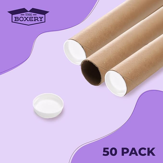 The Boxery Brown/Kraft Shipping, Storage, Posters, Arts, Crafts, Documents, Mailing Tubes s 2 inch x 15 inch - 50 PACK, Made in the USA, Reusable and Recyclable