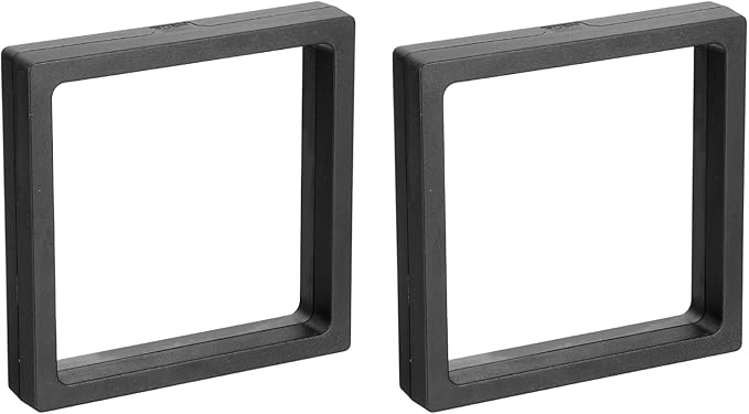 MECCANIXITY Floating Frame Display Holder Stand 3D Jewelry Display Box 4.33 x 4.33 x 0.79 Inch Black for Ring Necklace Bracelet Earring Pack of 2