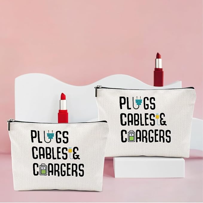 2 PCs Cable Organizer Bag Funny Makeup Bag Charger Bag Plugs Cosmetic Bag, Travel Storage Bag for Charging Cord Electronics Accessories Storage, Gifts for Women Christmas birthday Gifts Zipper Pouch