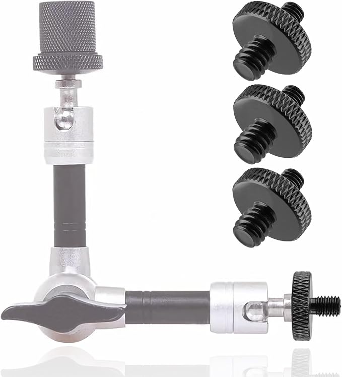 3-Piece 1/4" Male to M5 Male Aluminum Tripod Nut Connector, Black, for Cameras, Ball Heads, Monopods