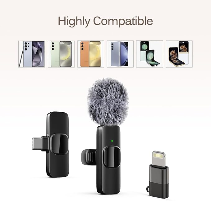 Professional Wireless Lavalier Lapel Microphone for iPhone, iPad, Mini Video Recording Mic for Interview Video Podcast Vlog YouTube & Livestream, Noise Reduction, Plug & Play, 2 Pack (Type-C port)