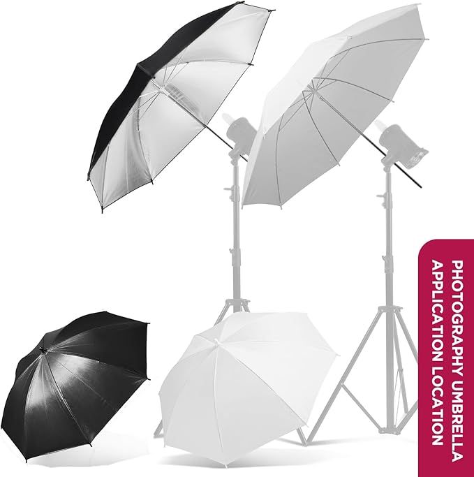 Photography Umbrella Lighting Kit,33" Translucent White Soft Umbrella & Silver Reflector Diffuser Umbrella for Studio/Outdoor Photo and Video Lighting Accessories (1x 33 White + 1x 33 Black)…