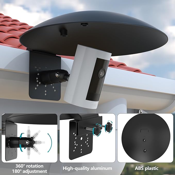 VOMENC Universal Sun Rain Shade Camera Cover with Gutter Mount for All Outdoor Security Camera with 1/4 Screw, Shield Compatible with R-ing,Blink,Eufy Arlo,Wyze,TP-Link Tapo Camera (Black)