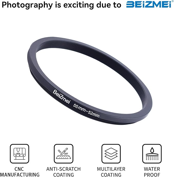 55mm to 52mm Camera Filters Ring,Step-Down Filters Ring Compatiable All Brands Ø55mm Lens to Ø52mm Camera Accessory.Made of CNC.
