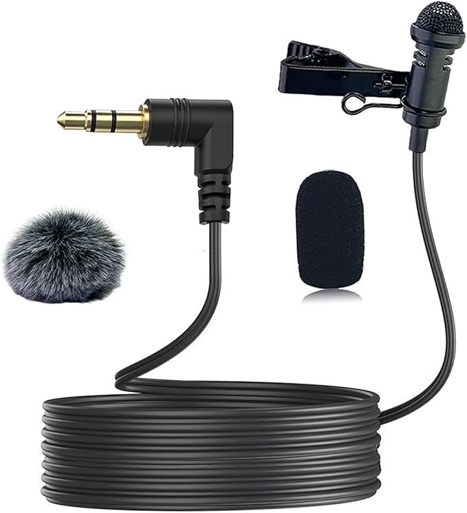 Lavalier Lapel Microphone for DJI MIC 1/2 for Rode GO II Wireless Transmitter, L-Shaped Angle 3.5mm Plug Omnidirectional Condenser Wired Mic with Wind Muff for YouTube Vlog Interview,1.5M