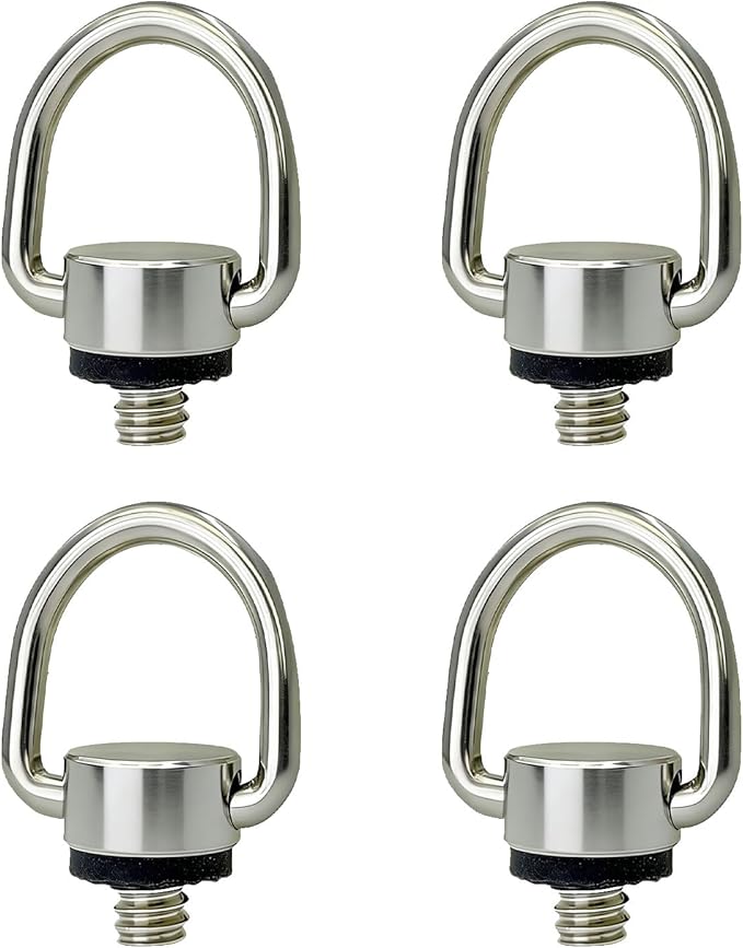 4Pcs Stainless Steel D Ring Screw Adapter, 1/4"-20 Camera Fixing Screw with Rubber Padded for Tripod Camera Shoulder Straps Selfie Sticks Gimbals, Silver