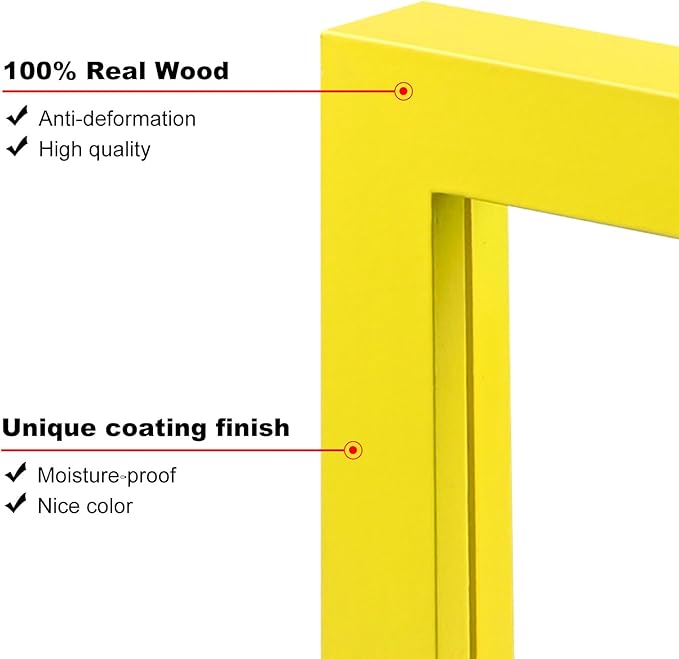 KINLINK 4x6 Frame Yellow, Solid Wood 4 x 6 Picture Frame with Acrylic Plexiglass for 3.5x5 with Mat, Tabletop and Wall Display Photo Frames 4x6 Yellow, 4 Pack