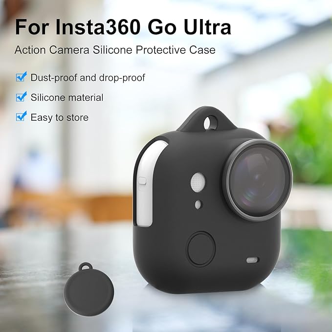 UicPuzo Full Body Silicone Case with Lens Cap & Lanyard for Insta360 GO Ultra, Anti-Scratch Protective Skin Cover, Non-Slip Grip & Shockproof Design (Black)