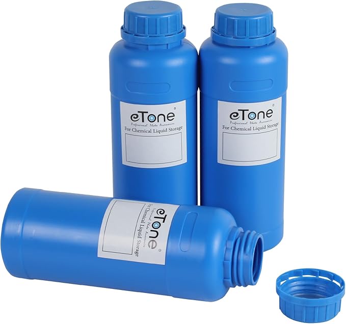 eTone 3X 500ml Darkroom Chemical Storage Bottles with Caps Film Photo Developing Processing Equipment (blue)