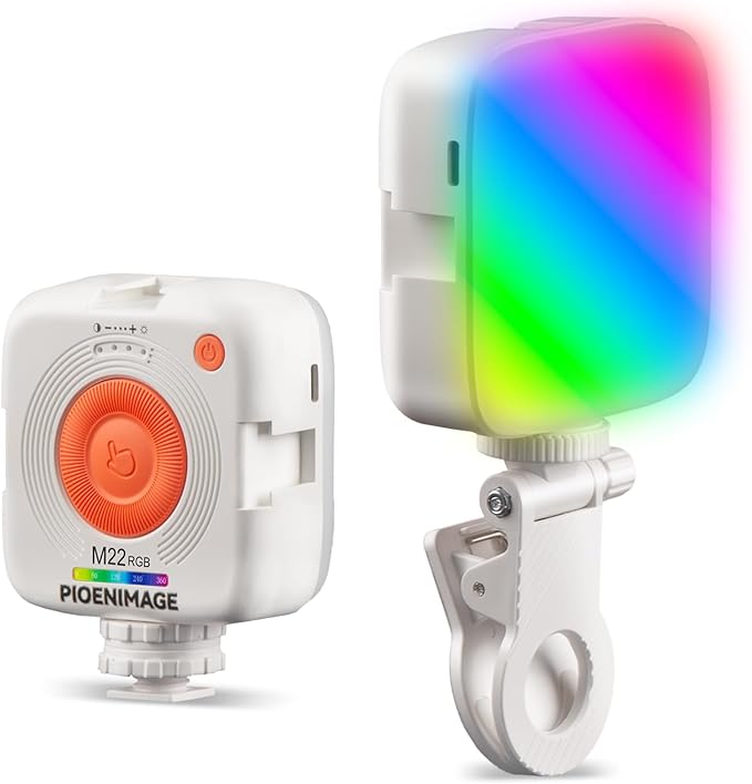 RGB Video Lights, Portable Camera Lights, LED Camera Light with Quick Release Cold Shoe Adapter and Clip, RGB Small Lamp, 3000-9000K 360° Full Color Photography Lighting for Camera, White