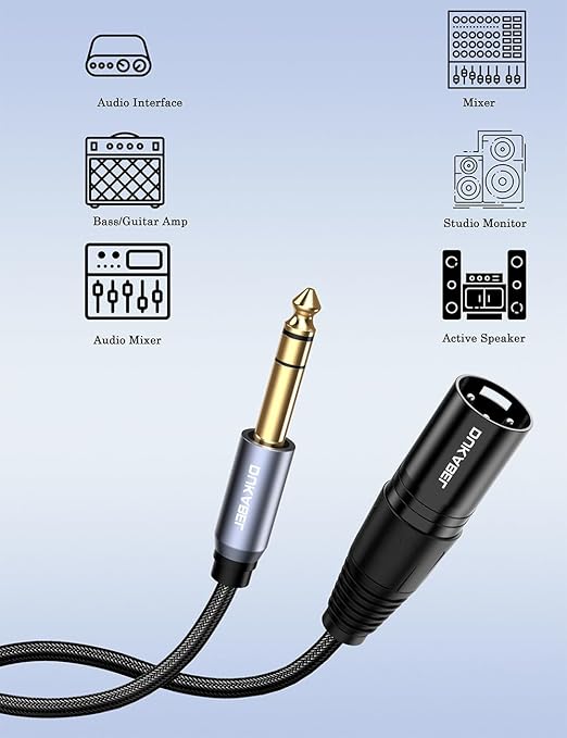 DUKABEL 1/4" TRS to XLR Male Cable, Balanced Interconnect Cords 2.4M Long Patch Cable for Mixers, Speaker, Amplifiers, Mics