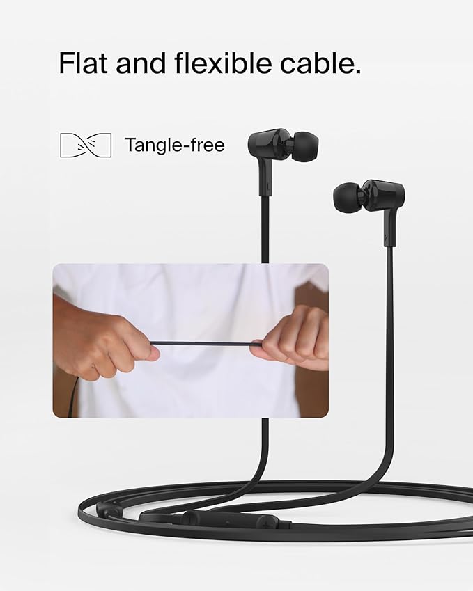 Belkin SoundForm Wired Earbuds with USB-C Connector, in-Ear Earphones w/Microphone - USB-C Headphones for iPhone 17, iPhone 16, iPad mini, Galaxy S25, Google Pixel 9, Android, and More - Black
