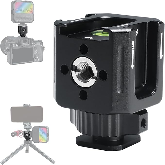 Metal Cold Shoe Mount Adapter，1/4"-20 Thread，3 Cold Shoe Mounts,Tripod, Camera Cage, Flash, Monitor, Microphone, etc，Compatible with Nikon, Canon, Sony /SLR Cameras for Hot Shoe Expansion