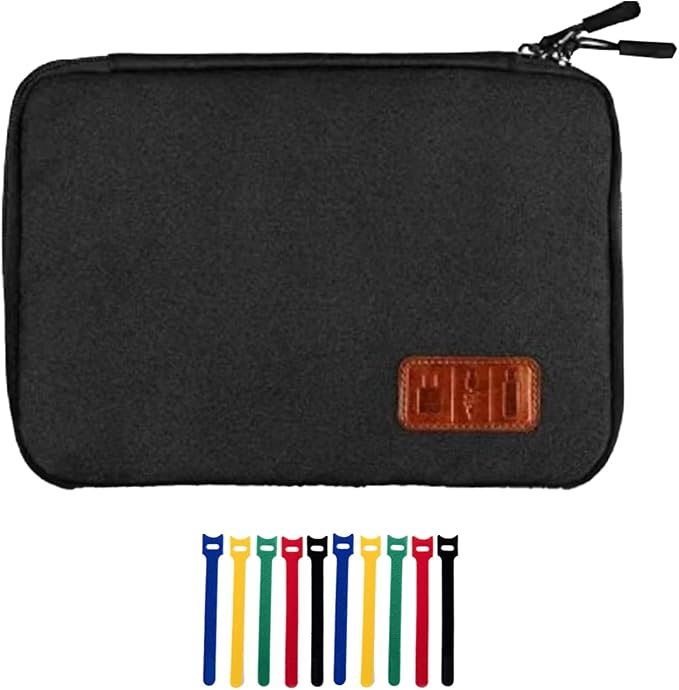 Travel Cable Organizer Bag Double Layer Waterproof Portable Electronic Accessories Organizer for USB Cable Cord Phone Charger Headset Wire SD Card with 10pcs Cable Ties(Black)