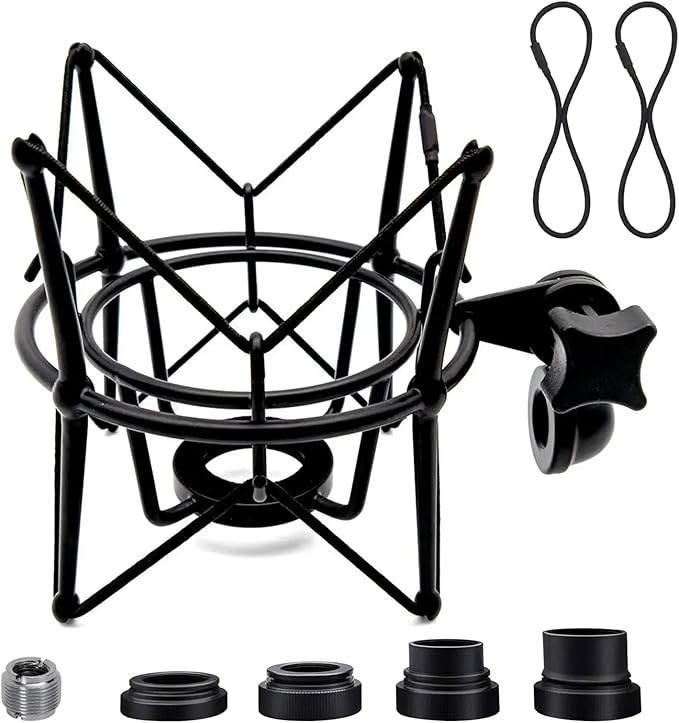 Microphone Shock Mount Universal Mic Holder Spider Recording Mic Shockmount Stand Compatible with Many Condenser Mics Like Rode NT1-A NT2-A Procaster AT2020 MXL 990 770 U87 (Black)