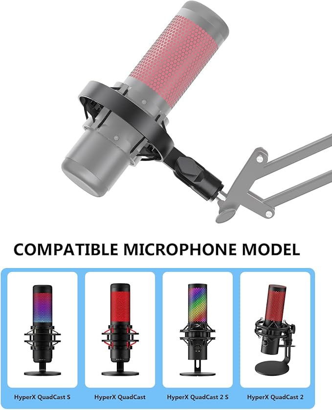 [2026 Upgrade] Microphone Shock Mount for HyperX QuadCast with 3/8" or 1/4" Screw Adapter, Works with HyperX QuadCast Microphone Stand & Boom Arm Durable Replacement Accessory for Mic