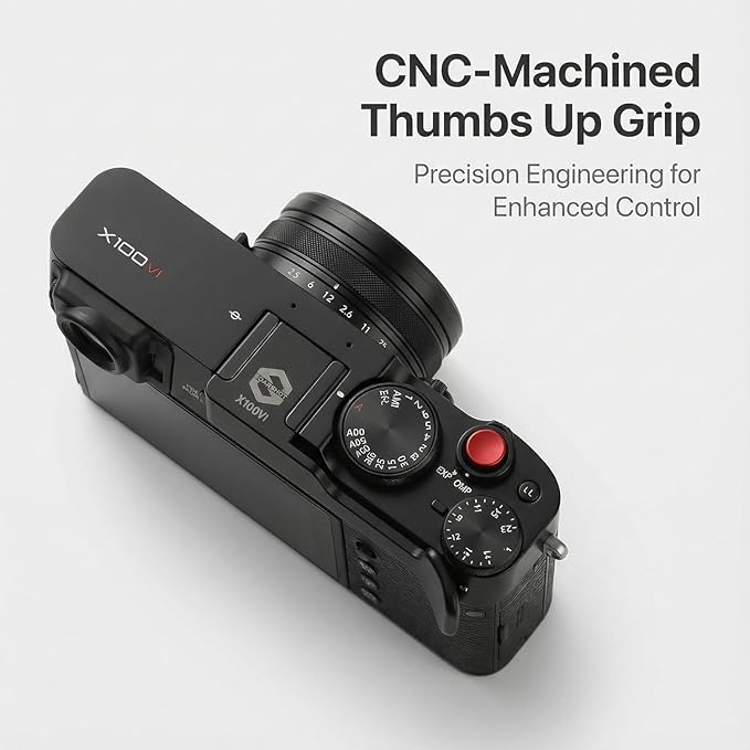 Metal Thumbs Up Grip for Fujifilm X100VI / X100V – Hot Shoe Thumb Rest Hand Grip, CNC Aluminum, Anti-Vibration, Improved One-Hand Control & Shooting Stability