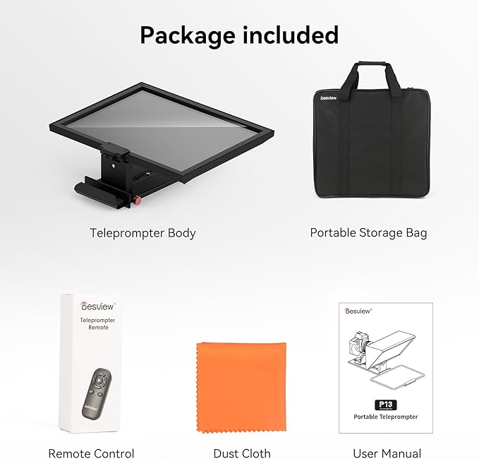 Desview P13 Portable Teleprompter for Camera Compatible with 12.9" Tablets Wireless Remote Control Foldable Sun Hood Lightweight (1.7kg) for Video Recording Vlogging Live Streaming