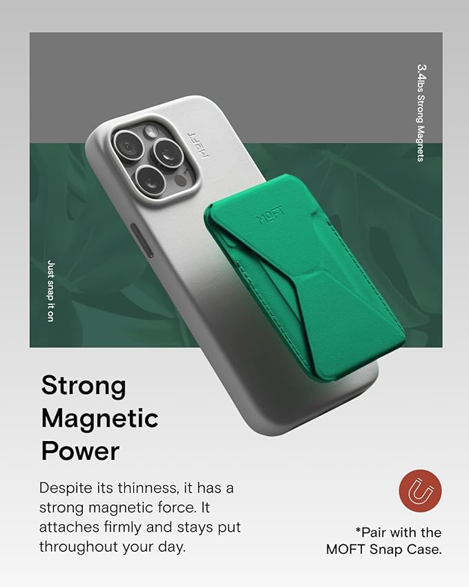 MOFT Magnetic Wallet Stand Compatible with iPhone 17/16/15/14/13/12 Series, Angle Adjustment Magsafe Compatible MOVAS Phone Stand, Oz Green