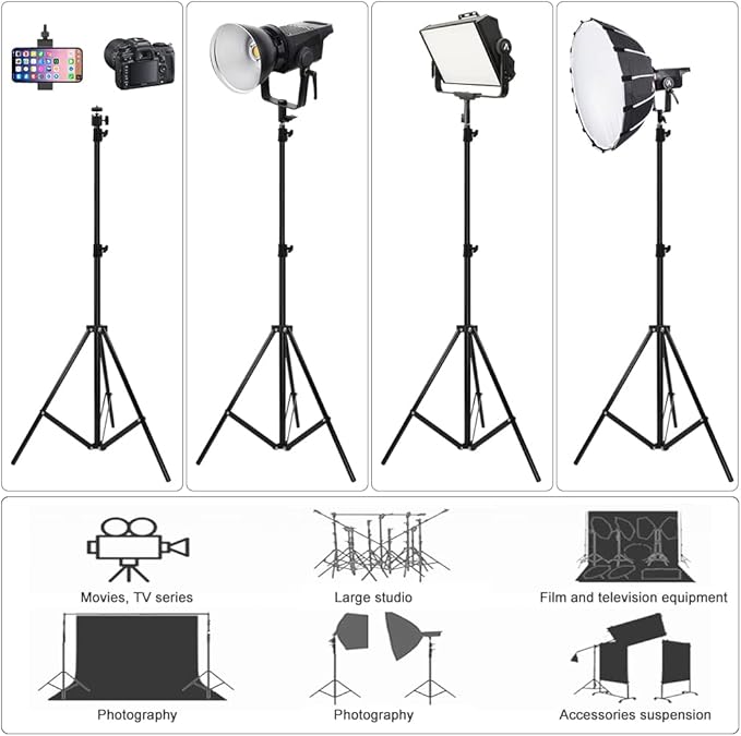 Heavy Duty Aluminum Alloy Photography Video Tripod Light Stands, Tripod Stands for Softboxes, Umbrellas, Reflectors, Lights - Pack of 2, 9.19 Feet/2.8M