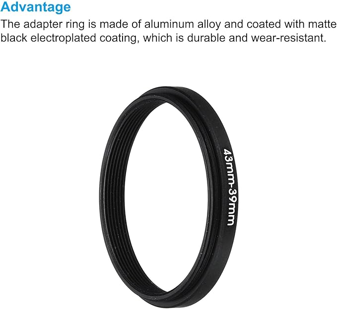 PATIKIL 43mm-39mm Metal Step Down Ring with Cleaning Cloth, 2 Pack Camera Lens Filter Adapter Ring Aluminum Filter Adapter Ring for Camera Lenses Hood, Black
