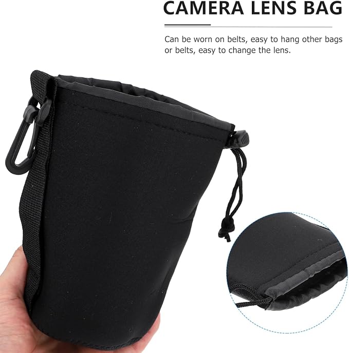 Neoprene Camera Lens Bag Pouch for Dslr Lenses 3.93X3.14X3.14 Inch Compact Protective Case Shockproof Thermal Insulation Drawstring Cover