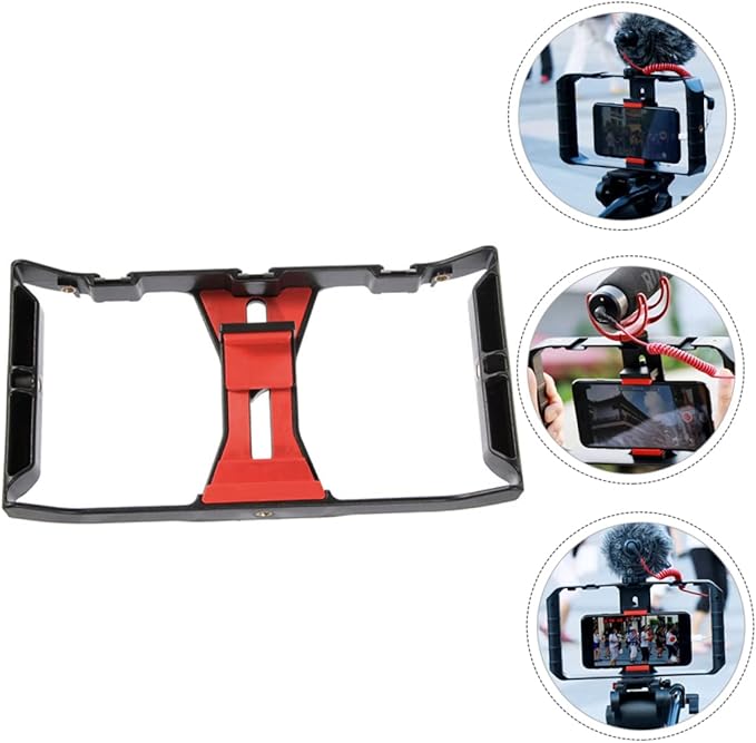 DOITOOL Smartphone Filmmaking Rig Case with Tripod Mount for Recording Black Red Phone Frame Holder for Mobile Film Live Streaming Vlogging and Podcast Use