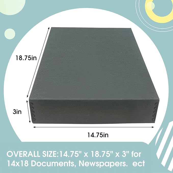 Golden State Art, Archival Storage Box, Acid-Free Drop Front Museum Box with Metal Edge for Storing Artwork Photos Documents Prints Arts and Crafts (Gray-14.75x18.75x3 Inches) Pack of 2