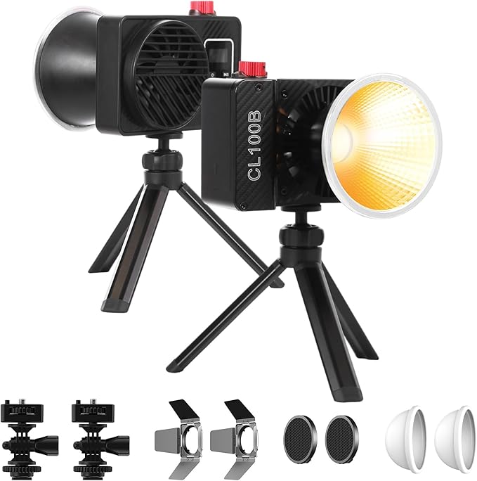 GVM 100W LED Video Light, 2 Packs Portable Photography Continuous Lighting Kit with Bluetooth Control, 2700K~6800K, 18500 Lux @1m, Mini COB Handheld Spotlight for Video, Portrait and YouTube Shooting