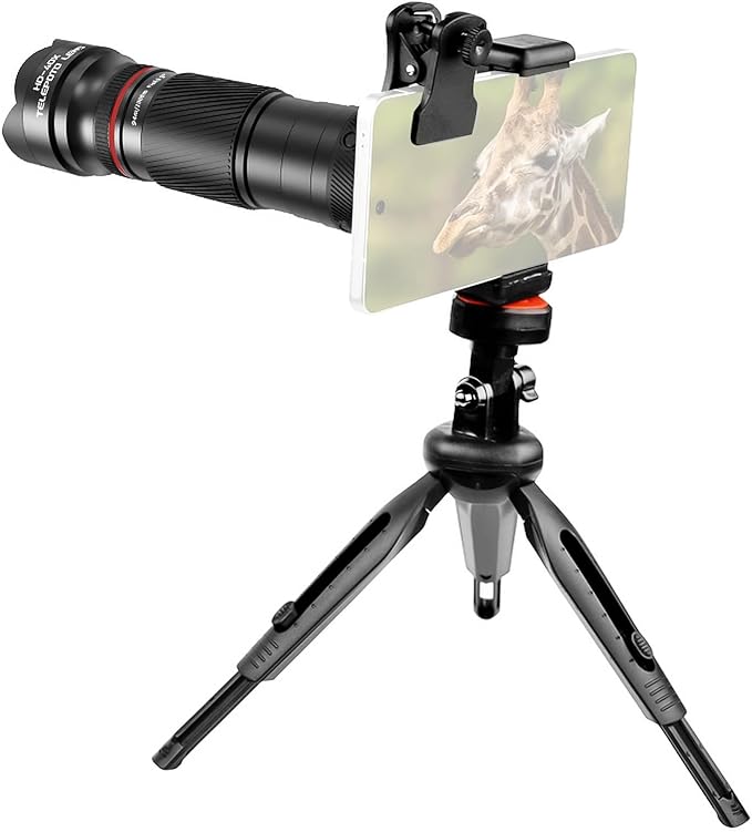 Andoer 40X Zoom Lens with Tripod Phone Telephoto Lens Phone Telescope Phone Camera Lens for Hiking Camping Wildlife Observation Moon Sports Game Concert Watching