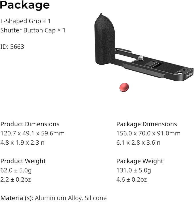 SMALLRIG X-T30 III/X-T30 II/X-T30 L-Shape Grip for FUJIFILM Camera, Built-in Quick Release Plate for Arca, 1/4"-20 Holes, Lightweight Ergonomic Silicone Handgrip,Shutter Button (Black) - 5663