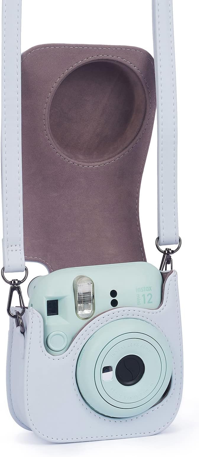 Phetium Instant mini 12 Camera Protective Case Compatible with Instax Mini 12 11,PU Leather Bag with Pocket and Adjustable Shoulder Strap (Clay White)
