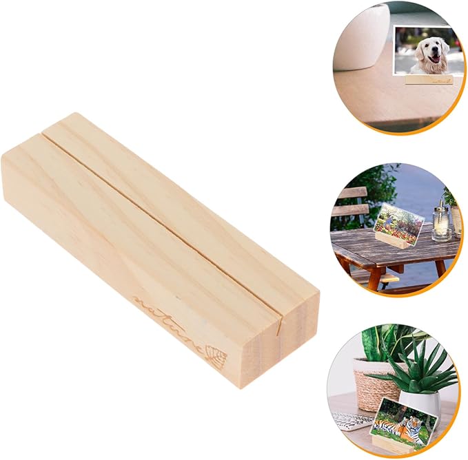 3Pcs Wooden Postcard Holder Base Vintage Photo Display Stand for Name Cards Memo Notes and Pictures Rustic Wood Design for Weddings and Office Use