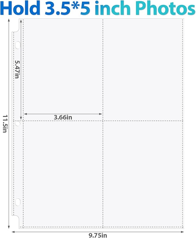 Feifeiya 150 Pack 3.5 x 5 Photo Sleeves for 3 Ring Binder(for 1200 Pictures) archival Photo Page Protectors Holds Clear Plastic Refill Pages Plastic Album Refill Pages