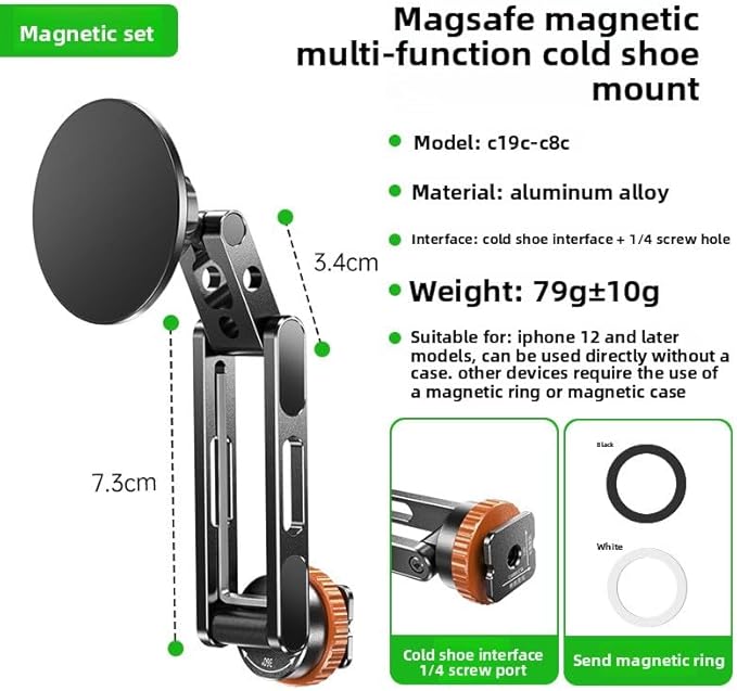 Magnetic Phone Holder with Cold Shoe Mount, Quick-Release Clamp Extension Rod, 1/4" Screw for Camera Field Monitor, Vlogging and Filmmaking Video Rig