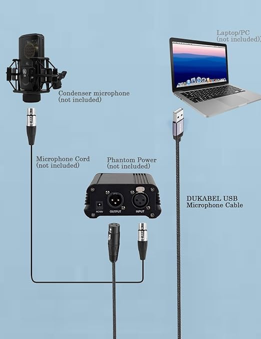 DUKABEL USB Microphone Cable, Upgraded XLR to USB-A Cable with 24bit/96KHz XLR Recording Cable for Podcasting Recording, 1.8M/6FT Mic Adapter for PC, Laptop