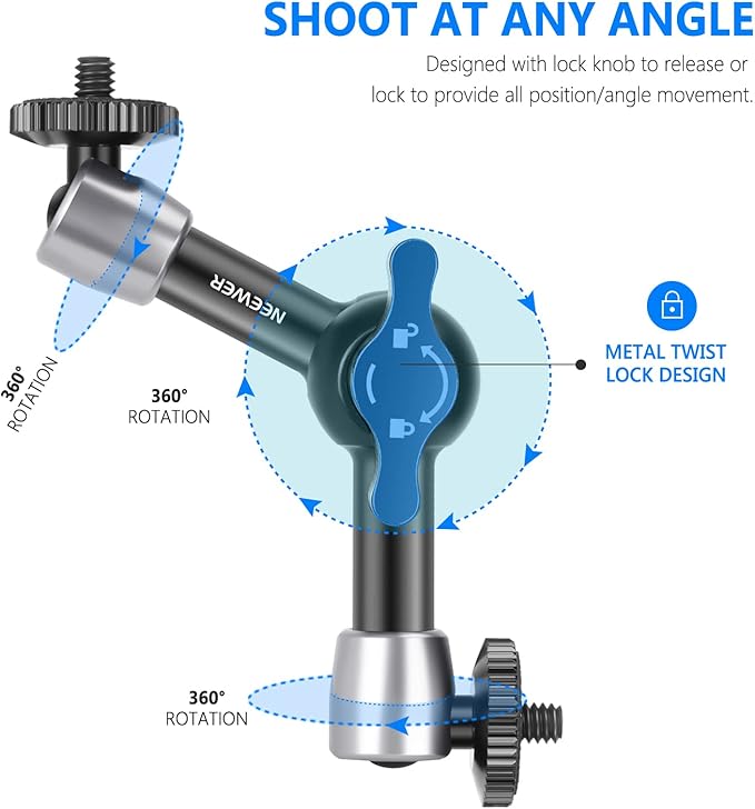 NEEWER 5.9"/15cm Adjustable Friction Magic Arm with 1/4" Screw on Both Ends, Compatible with SmallRig Cage, Flash/LED Light/Microphone/Monitor/SuperClip, Max Load 4.4lb/2kg, ST15