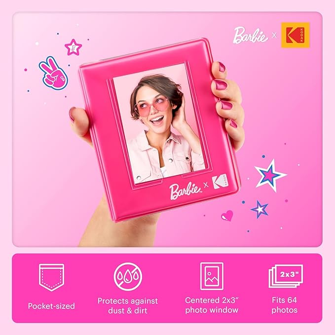 Kodak x Barbie Printomatic Full-Color Instant Print Digital Camera Barbie Gift Bundle (Signature Style)+ Barbie Case, Photo Album, Sticker & Hanging Frames, 50 Stickers + Zink Paper (20 Sheets)