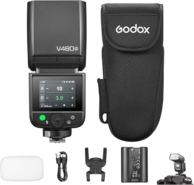 GODOX V480S V480-S TTL Camera Flash for Sony, GN50 Speedlite 650 Flash Number 1/8000s HSS 1.7s Recharge Time Built-in 5600K LED Adjustment Light with Diffuser Compatible with Sony Cameras