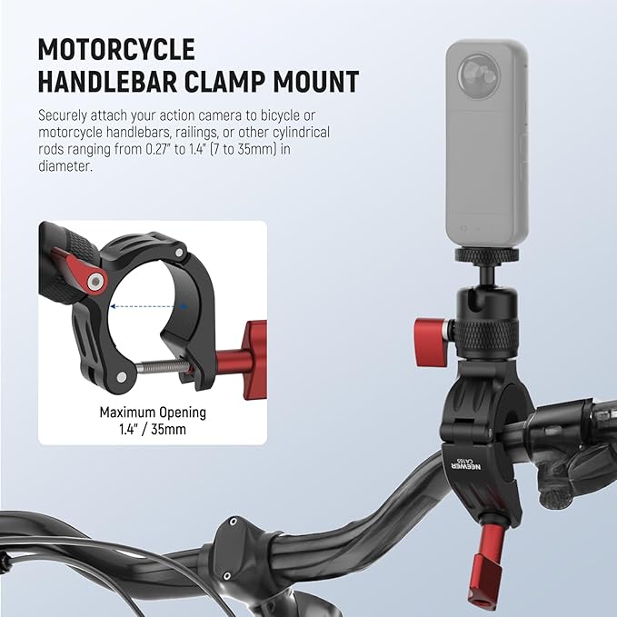 NEEWER Motorcycle Bike Handlebar Mount Compatible with GoPro DJI Osmo Action Cameras, Handle Bar Pole Clamp Holder with 360° Rotation for POV Video Recording, CA165